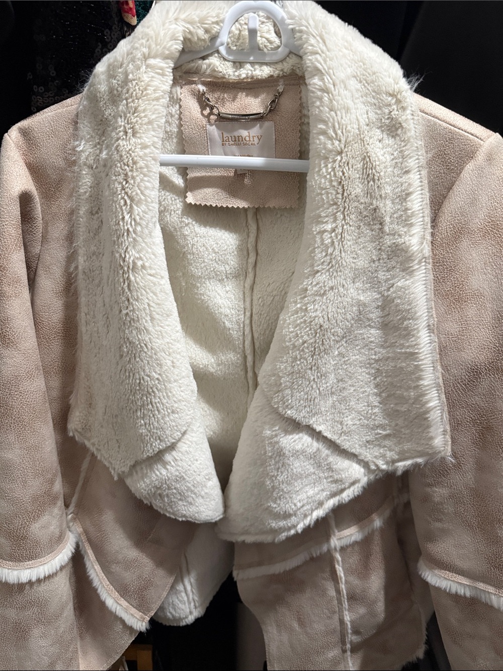 Laundry By Shelli Segal Cream and Beige Faux-Shearling Jacket
